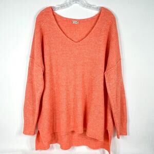 Intimatly Free People Oversized Thermal Waffle Knit Sweater S XS V-neck Pullover